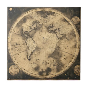 Carreau Gravure de globe lunaire sépia d'académie sombre