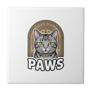 Carreau Gravure de pattes de chat de style vintage Graphis
