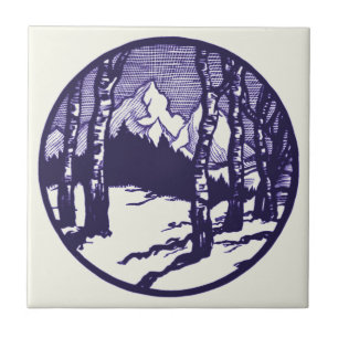 Carreau Gravure de scène de montagne hivernale vintage