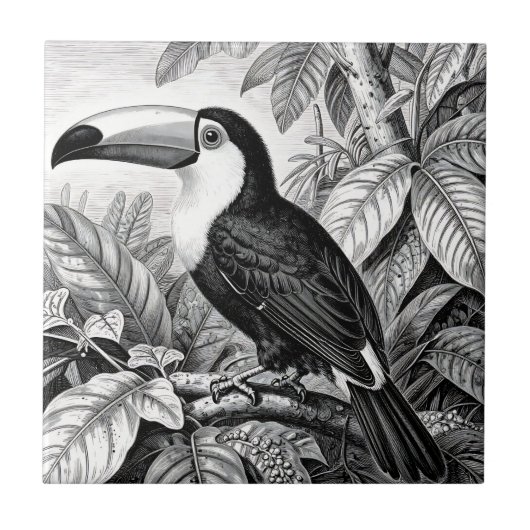 Carreau Gravure de Toucan dans le Feuillage de la Jungle (Devant)