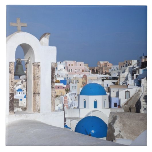Carreau Grèce, Santorin. Clocher et dômes bleus de 2 (Devant)