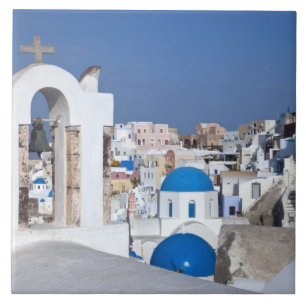 Carreau Grèce, Santorin. Tour Bell et dômes bleus de 2