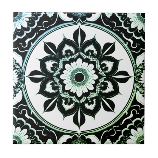 Carreau Green and Black Mandala Tile (Devant)