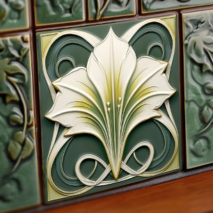 Carreau Green Calla Lily Backsplash Repro Art Nouveau