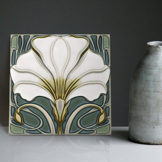 Carreau Green Calla Lily Backsplash Repro Art Nouveau