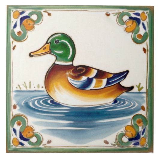 Carreau Green Duck European Folk Animal Art (Devant)