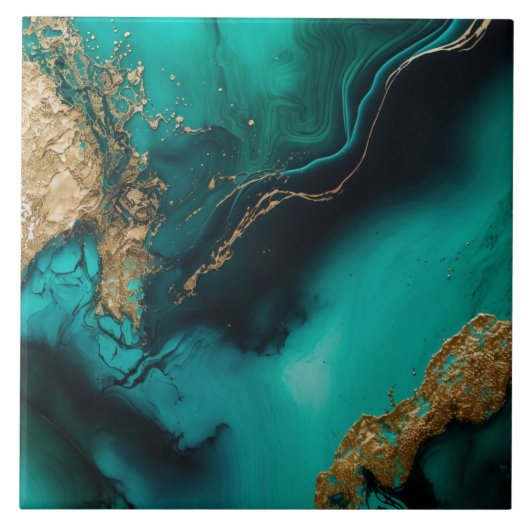 Carreau Green Gold Glitter Marbled Agate Ceramic  (Devant)