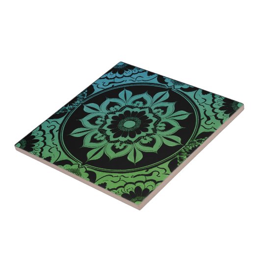 Carreau Green Gradient Mandala Ceramic Tile (Côté)