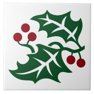 Carreau Green Holly et Red Berries Design de Noël