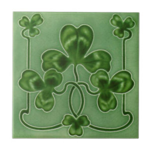 Carreau Green Shamrocks Irish Art Nouveau Repro Design