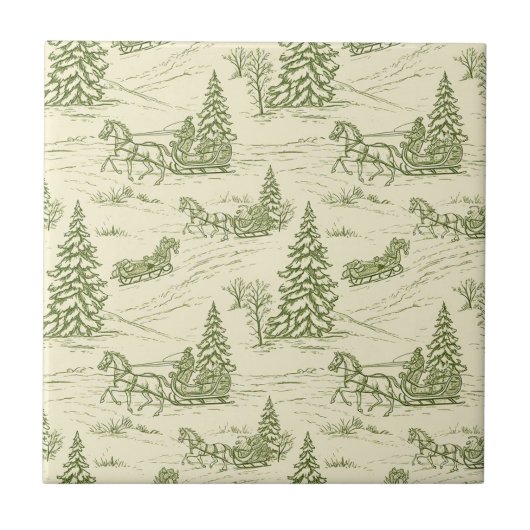 Carreau Green Toile Christmas Sleigh Ride Pattern (Devant)