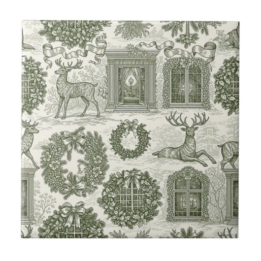 Carreau Green Toile Woodland Deer Christmas Pattern (Devant)