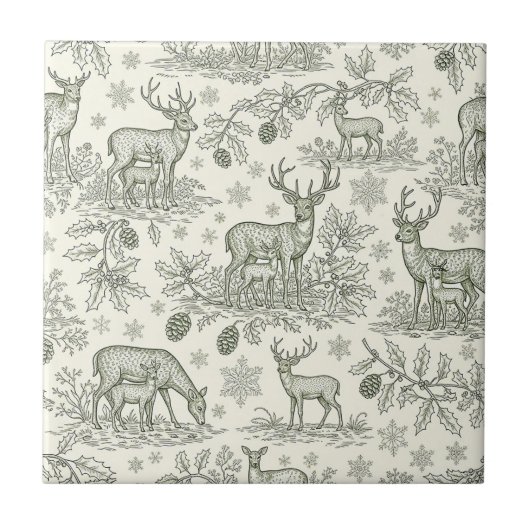Carreau Green Toile Woodland Deer Christmas Pattern (3) (Devant)