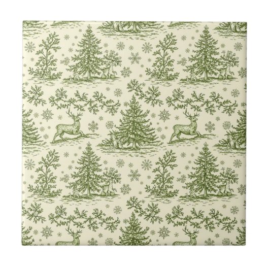 Carreau Green Toile Woodland Deer Christmas Pattern (4) (Devant)
