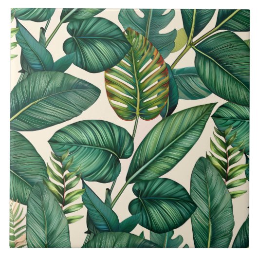 Carreau Green & Turquoise Palm Monstera Tropical Feuille M (Devant)