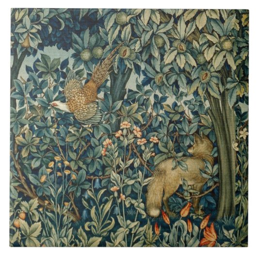 Carreau GREENERY, FOREST ANIMALS Pheasant, Fox, Green Flor (Devant)