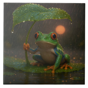 Carreau Grenouille aux yeux rouges Feuille Parapluie sous