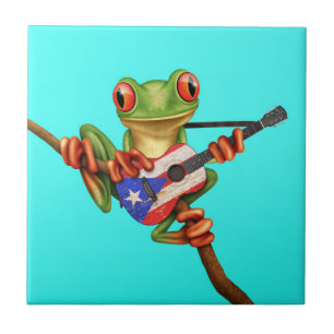 Carreau Grenouille d'arbre jouant le bleu de guitare de