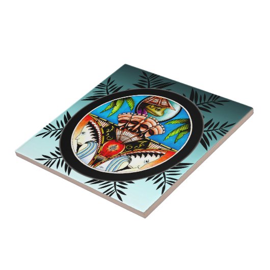 Carreau Grenouille de tatouage Tiki (Côté)