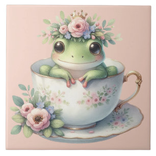 Carreau Grenouille fantaisiste dans une tasse à thé floral