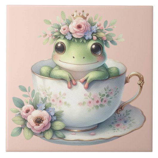 Carreau Grenouille lunaire en Teacup Floral (Devant)