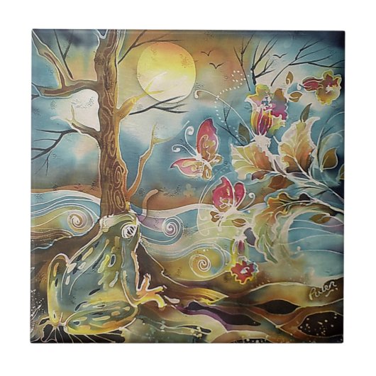 Carreau Grenouille par la peinture de soie d'eau (Devant)