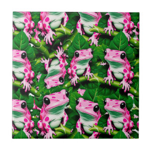 Carreau Grenouille Rose Sur La Feuille Verte Motif Design