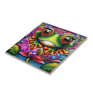 Carreau Grenouille Whimsical Peinture Abstraite Art Floral
