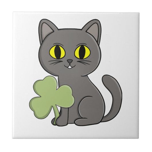 Carreau Grey Cat Shamrock Clover Charm (Devant)