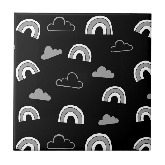 Carreau Grey Clouds and Rainbows on Black Ceramic Tile (Devant)