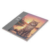 Carreau Grey Tabby Chat par lac (Côté)