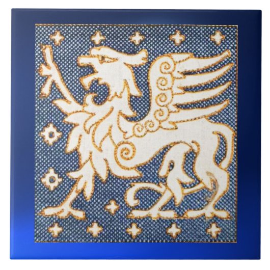 CARREAU GRIFFIN D'IMAGINAIRE BLANC EN BLEU (Devant)