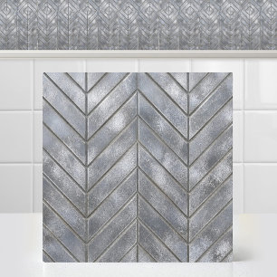 Carreau Grille argentée Chevron en zinc lavé à l'acide ind