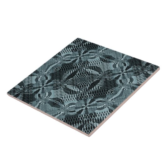 Carreau Grille fractale moderne Bleu floral Beauté (Côté)