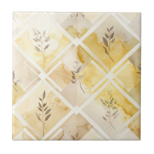 Carreau Grille Harlequin Or Miel - Branches Feuillues Taup
