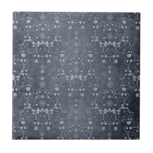 Carreau Gris argenté profond pewter à motif damassé floral