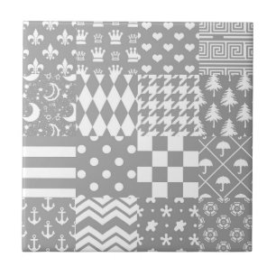 Carreau Gris Blanc Mixte Motif Patchwork Design
