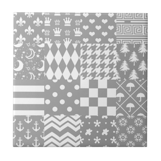 Carreau Gris Blanc Mixte Motif Patchwork Design (Devant)