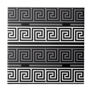 Carreau Gris Blanc Noir Clé grecque Fret Motif Design