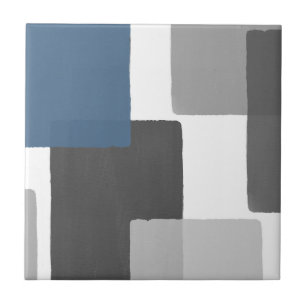 Carreau Gris Bleu Blanc Géométrique Moderne Minimaliste