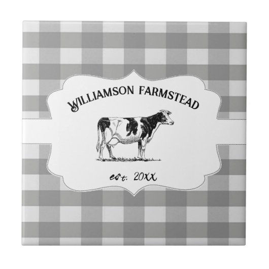 Carreau Gris Buffalo Plaid Vache de ferme Décor (Devant)