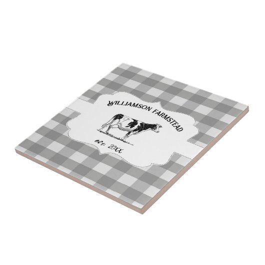 Carreau Gris Buffalo Plaid Vache de ferme Décor (Côté)