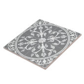 Carreau Gris et Blanc Cercle Abstrait Botanique Vintage (Côté)