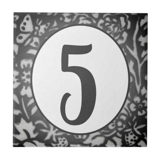 Carreau Gris Floral Numéro de la maison Papillon Berry Ova (Devant)