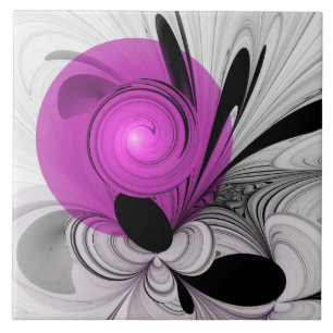 Carreau Gris Noir Abstrait Avec Art Fractal Magenta