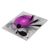 Carreau Gris Noir Abstrait Avec Art Fractal Magenta (Côté)