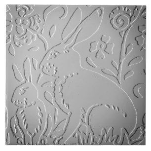 Carreau Gris Ombre Lapin Bois Embossés Nature Florale