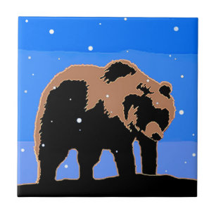 Carreau Grizzly Bear en hiver - Art original de la faune