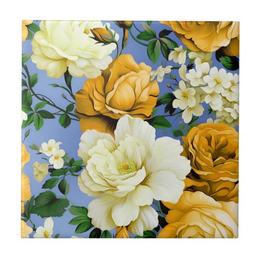 Carreau Grosse Fleur de rose jaune rétro (Devant)