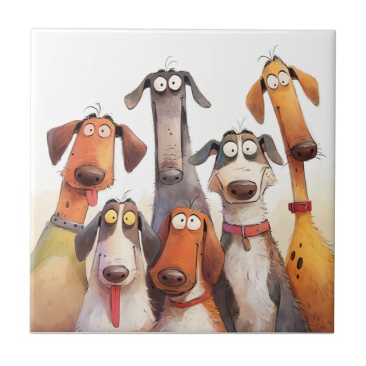 Carreau Groupe de chiens fous drôles (Devant)